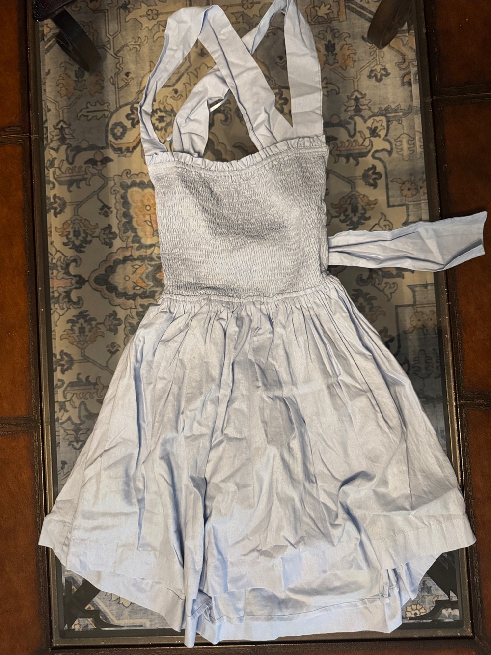 Light Blue Cotton Sundress with Smocked Bodice